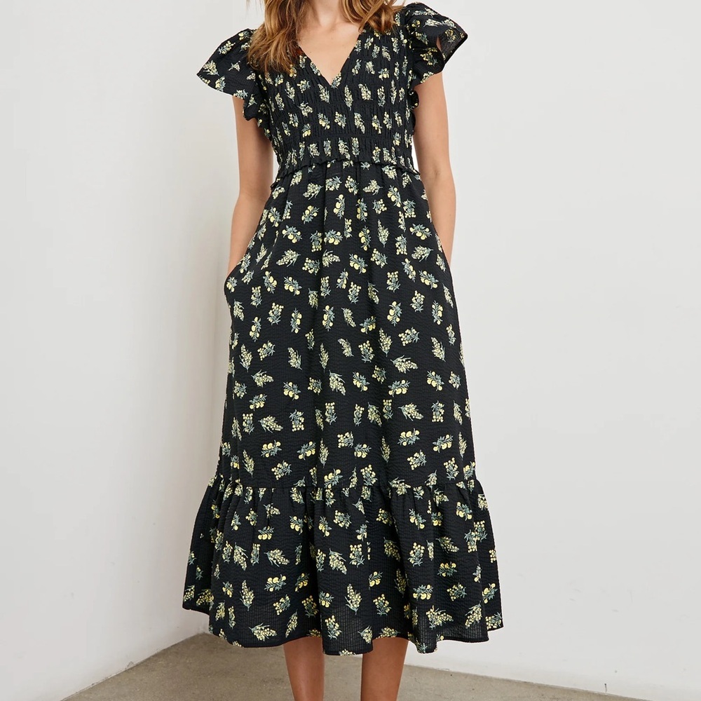 NWT Rails Clementine Smocked Midi Dress Dark Amaryllis Black